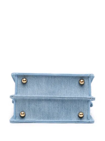 Pre-owned Fendi 2021-2026 Petite Embroidered Denim Peekaboo Iseeu Satchel In 蓝色