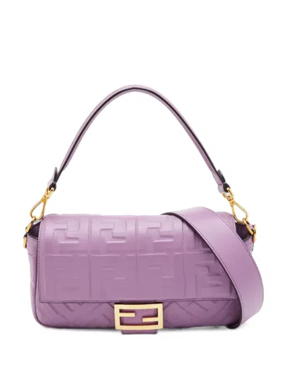 Pre-owned Fendi 2022 Baguette Ff-embossed Shoulder Bag In Purple