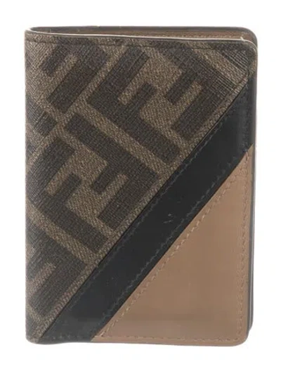 Pre-owned Fendi 2022 Ff Diagonal Card Case Card Holder In Brown