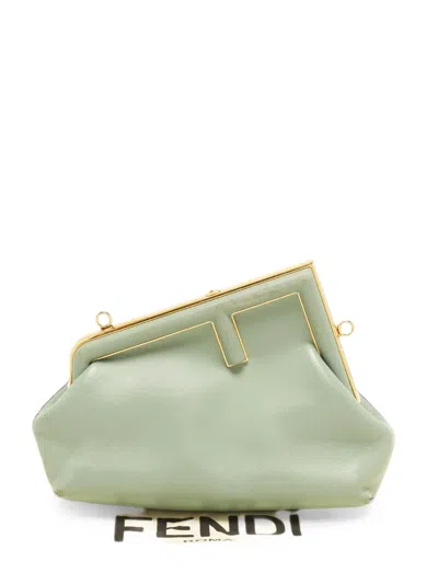Pre-owned Fendi 2022 First Small Leather Clutch Bag In Green