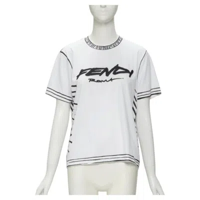 Pre-owned Fendi 2022 Joshua Vides White Cotton Illustration Print Logo Embroidery Tshirt M