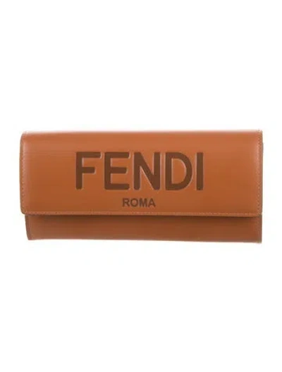 Pre-owned Fendi 2022 Leather Continental Wallet In Brown
