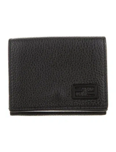 Pre-owned Fendi 2022 Leather Trifold Wallet In Black