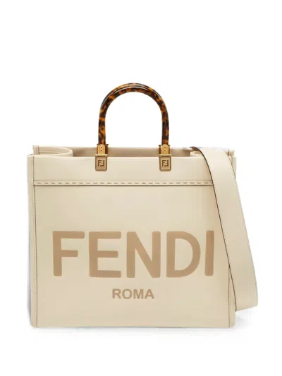 Pre-owned Fendi 2022 Medium Sunshine Leather Tote Bag In Neutral