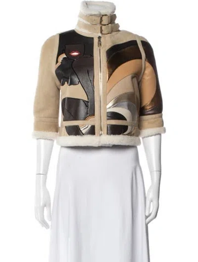 Pre-owned Fendi 2022 Shearling Biker Jacket W/ Tags In Multi