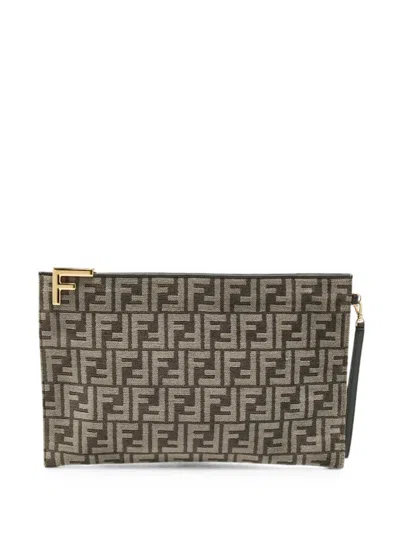 Pre-owned Fendi 2022 Zucca Clutch Bag In Gray