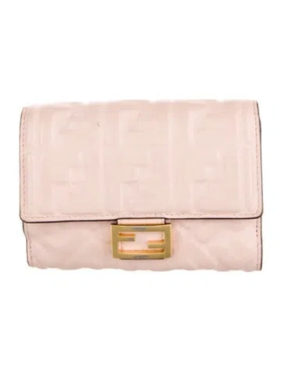 Pre-owned Fendi 2022 Zucca Ff Logo Compact Wallet In Pink