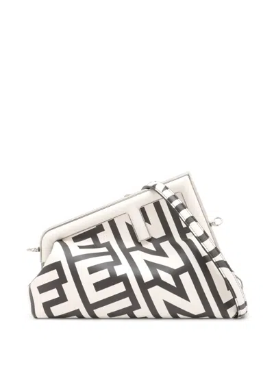 Pre-owned Fendi 2023-2025 Marc Jacobs Midi Nappa Logo Print  First Crossbody Bag In Black