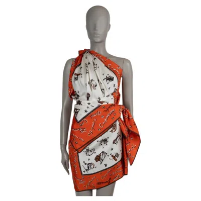 Pre-owned Fendi 2023 Astrology Scarf One Shoulder Mini Dress Orange 44 L