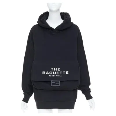 Pre-owned Fendi 2023 Marc Jacobs Baguette Bag Black Pocket Cotton Hooded Sweatshirt Xs