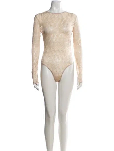 Pre-owned Fendi 2023 Mesh Bodysuit In Neutrals