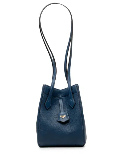 Pre-owned Fendi 2023-2024 Mini Leather Origami Shoulder Bag In Blue