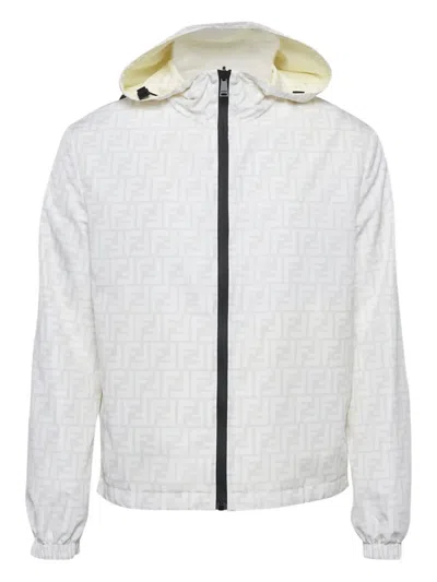 Pre-owned Fendi 2024 All-over Pattern Hooded Jacket In White