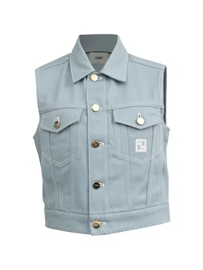 Pre-owned Fendi 2024 Logo-embroidered Gilet In Blue