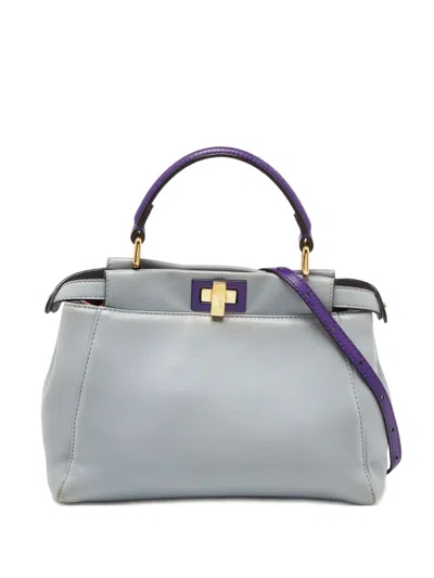 Pre-owned Fendi 2024 Mini Peekaboo Leather Tote Bag In Purple