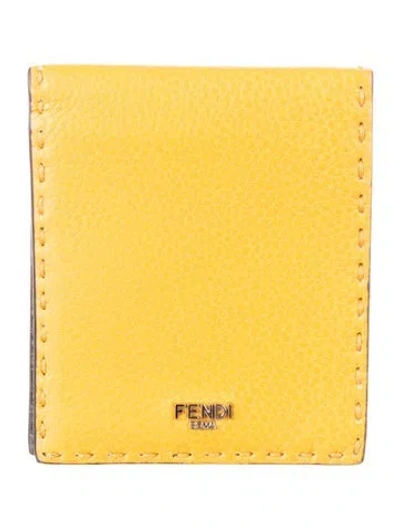 Pre-owned Fendi 2024 Selleria Card Holder In Yellow