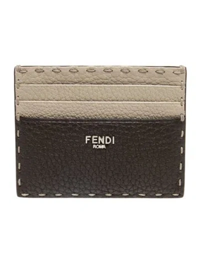 Pre-owned Fendi 2025 Leather Card Holder In Brown