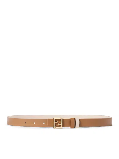 Fendi 20mm Reversible Ff Belt In Nude & Neutrals