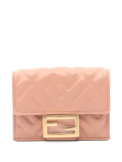 Pre-owned Fendi 20s Baguette Micro Trifold Ff Quilted Wallet