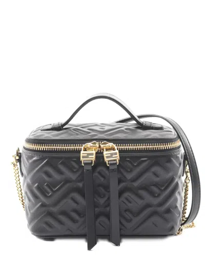 Pre-owned Fendi 20s Quilted-leather Vanity Bag In Black