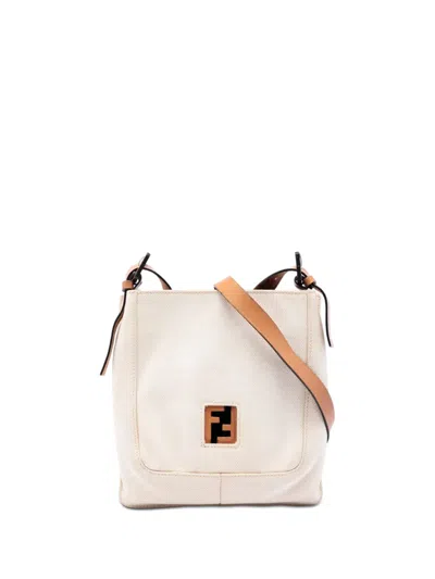 Pre-owned Fendi 20th Century Canvas Ff Crossbody Bag In White