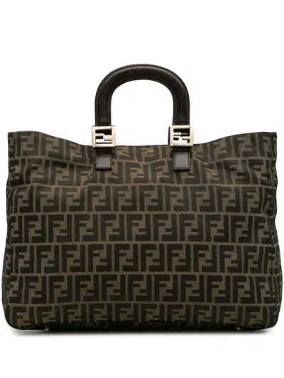 Pre-owned Fendi 20th Century Large Zucca Canvas Twins Tote Bag In Brown