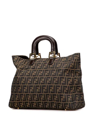 Pre-owned Fendi 20th Century Large Zucca Canvas Twins Tote Bag In Brown