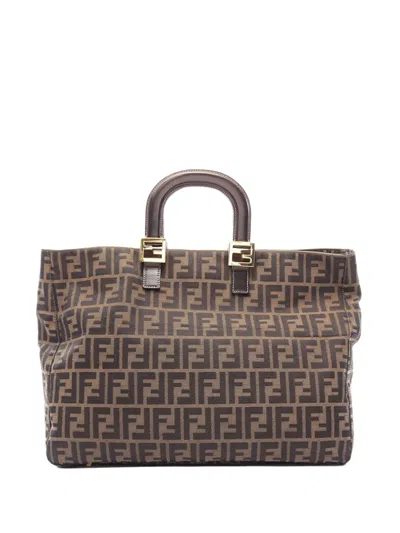 Pre-owned Fendi 20th Century Large Zucca Canvas Twins Tote Bag In Brown