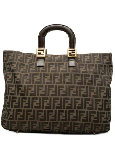Pre-owned Fendi 20th Century Large Zucca Canvas Twins Tote Bag In Brown