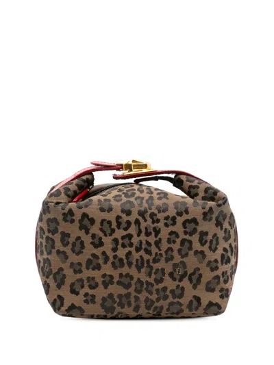 Pre-owned Fendi 20th Century Leopard Print Canvas Handbag In Brown