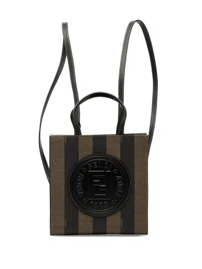 Pre-owned Fendi 20th Century Mini Pequin Coated Canvas Convertible Backpack In Black
