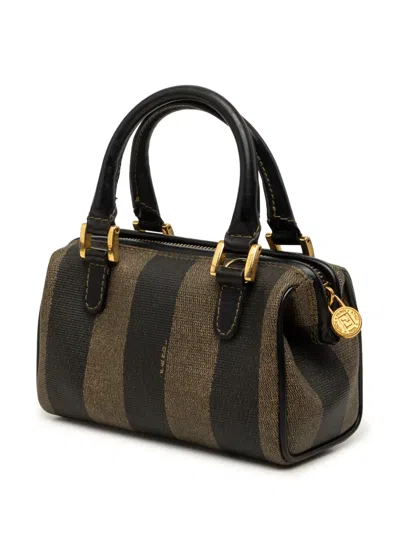 Pre-owned Fendi 20th Century Mini Pequin Coated Canvas Convertible Boston Bag Satchel In Brown