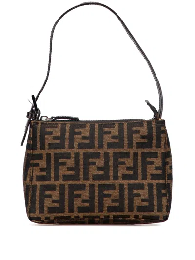 Pre-owned Fendi 20th Century Mini Zucca Canvas Pochette Shoulder Bag In Brown