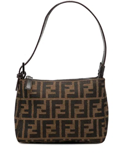 Pre-owned Fendi 20th Century Mini Zucca Canvas Pochette Shoulder Bag In Brown