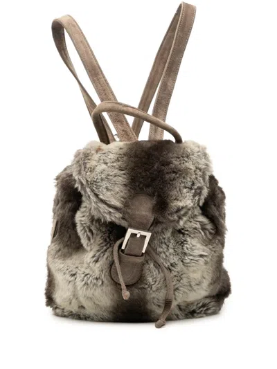Pre-owned Fendi 20th Century Mink Fur Tie Dye Print Backpack In Gray