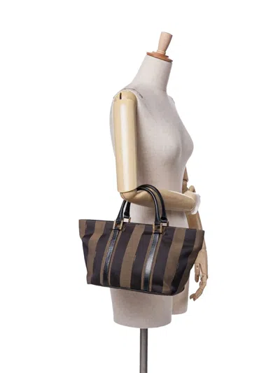 Pre-owned Fendi 20th Century Pequin Canvas Handbag In Brown