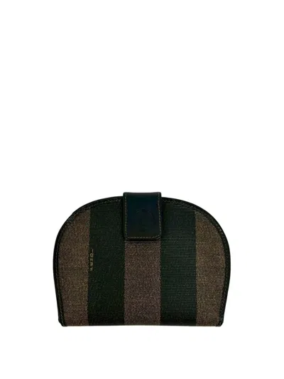 Pre-owned Fendi 20th Century Pequin Coated Canvas Bifold Wallet Small Wallets In Black