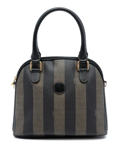 Pre-owned Fendi 20th Century Pequin Coated Canvas Dome Satchel In Brown