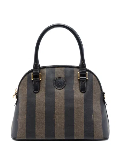 Pre-owned Fendi 20th Century Pequin Coated Canvas Dome Satchel In Brown