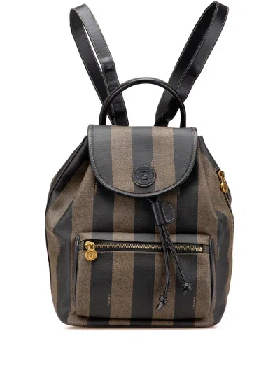 Pre-owned Fendi 20th Century Pequin Coated Canvas Drawstring Backpack