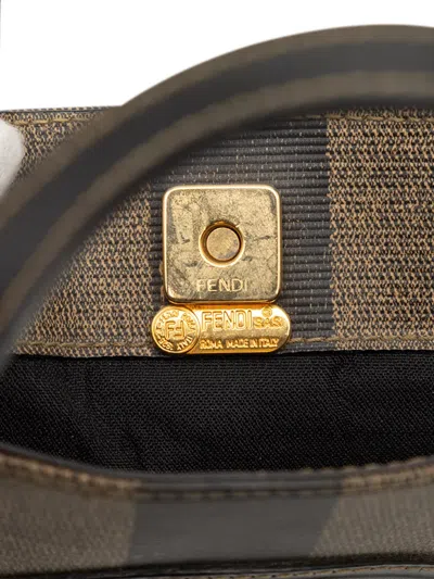 Pre-owned Fendi 20th Century Pequin Coated Canvas Logo Convertible Tote Satchel In Brown