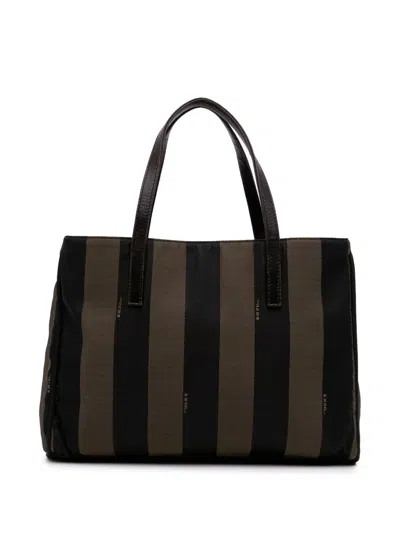 Pre-owned Fendi 20th Century Pequin Coated Canvas Tote Bag In Brown