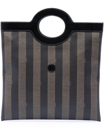 Pre-owned Fendi 20th Century Pequin Coated Canvas Tote Bag In Brown