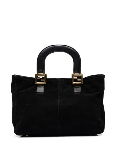 Pre-owned Fendi 20th Century Small Suede Twins Tote Bag In Black