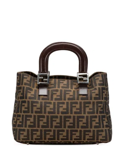 Pre-owned Fendi 20th Century Small Zucca Canvas Twins Tote Bag