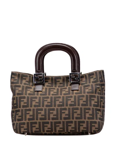 Pre-owned Fendi 20th Century Small Zucca Canvas Twins Tote Bag In Brown