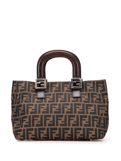 Pre-owned Fendi 20th Century Small Zucca Canvas Twins Tote Bag In Brown