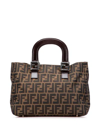 Pre-owned Fendi 20th Century Small Zucca Canvas Twins Tote Bag In Brown