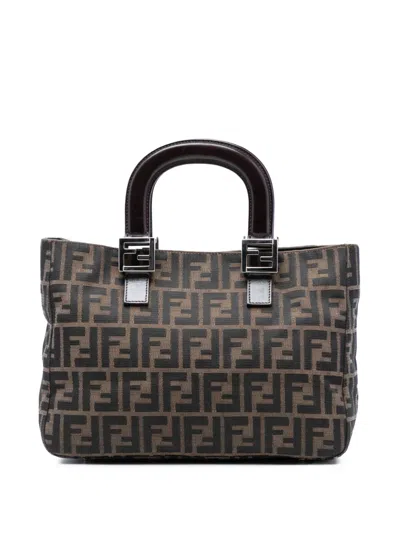 Pre-owned Fendi 20th Century Small Zucca Canvas Twins Tote Bag In Brown