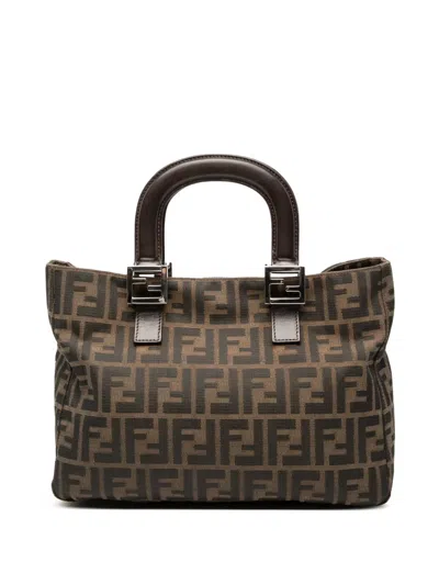 Pre-owned Fendi 20th Century Small Zucca Canvas Twins Tote Bag In Brown
